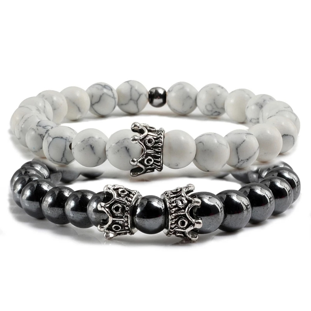 2pcs/set black hematite, white turquoise bracelet